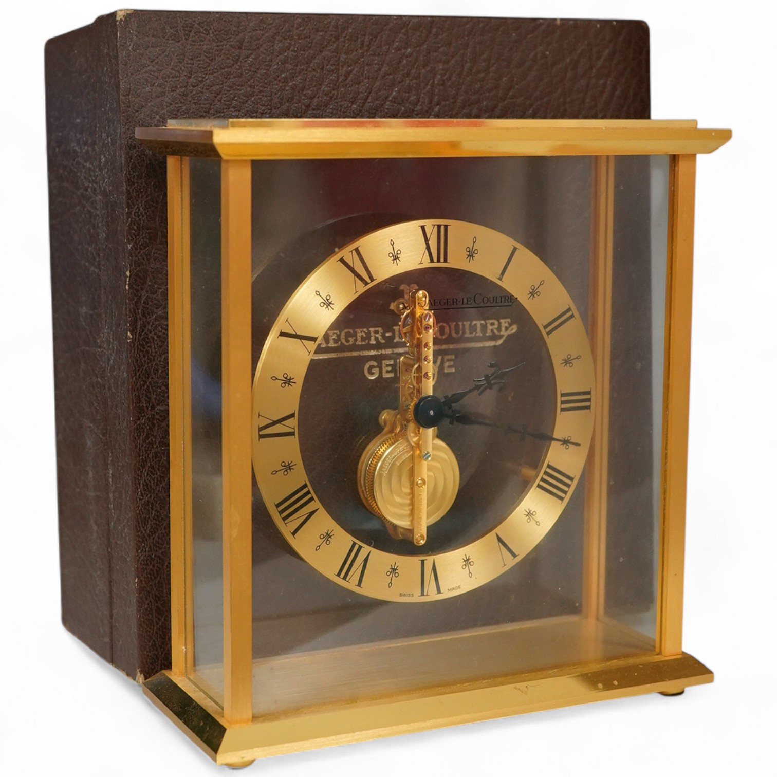 A Jaeger Le Coultre skeleton clock, cased, 17cm